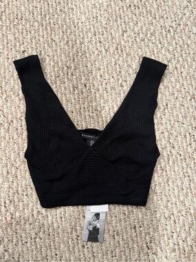 Sincerely Jules Black Ribbed V-Neck Crop Top
